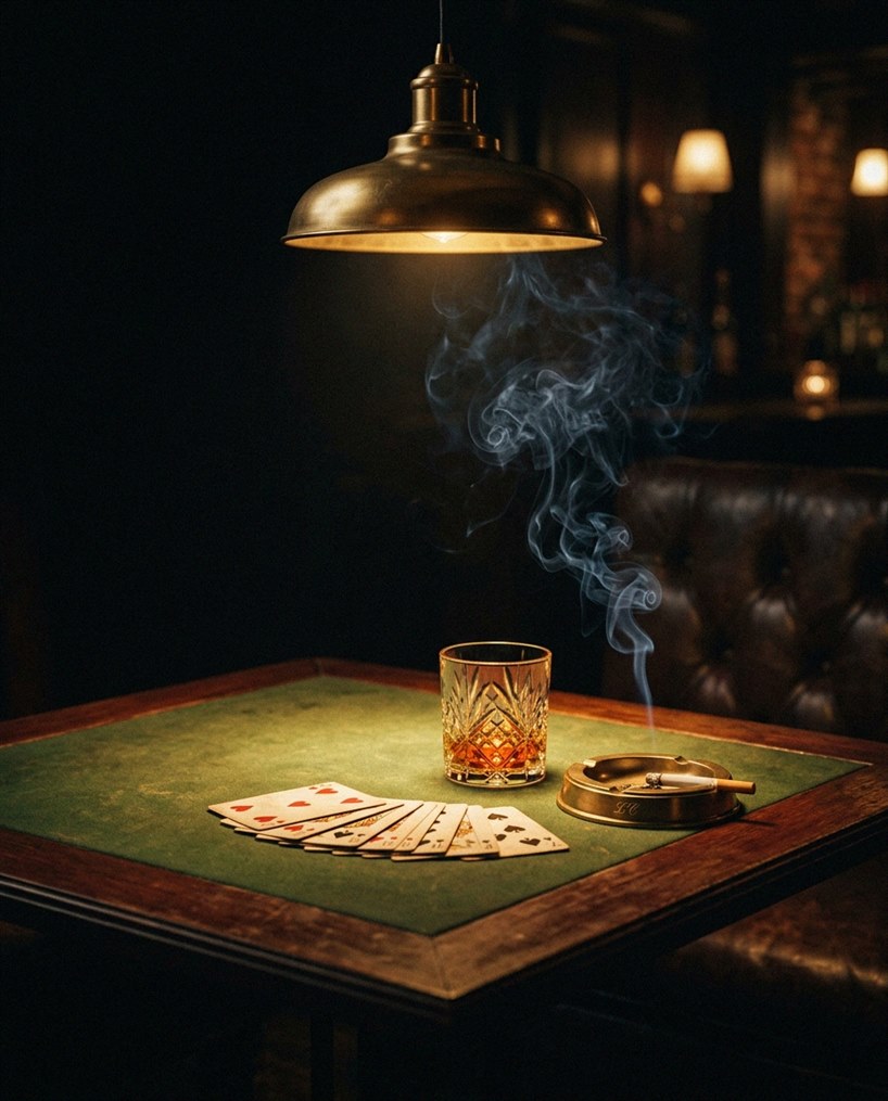 Indoor vintage stiliaus lošimo įstaiga su šiltomis šviesos